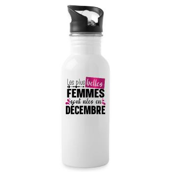 Décembre Femme Cadeau d’Anniversaire Rose Girly - Gourde avec paille intégrée - blanc - Droite