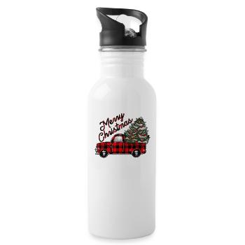 christmas truck, Merry Christmas Holiday - Water bottle with straw - white - Right
