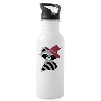 Waschbär mit Zauberhut - Trinkflasche mit integriertem Trinkhalm - Weiß - Rechts