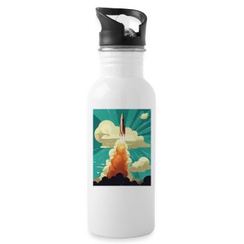 Rocket Launch Raketenstart - Trinkflasche mit integriertem Trinkhalm - Weiß - Rechts