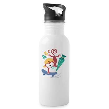 Affe auf Skateboard mit Schultüte Schulkind - Trinkflasche mit integriertem Trinkhalm - Weiß - Rechts