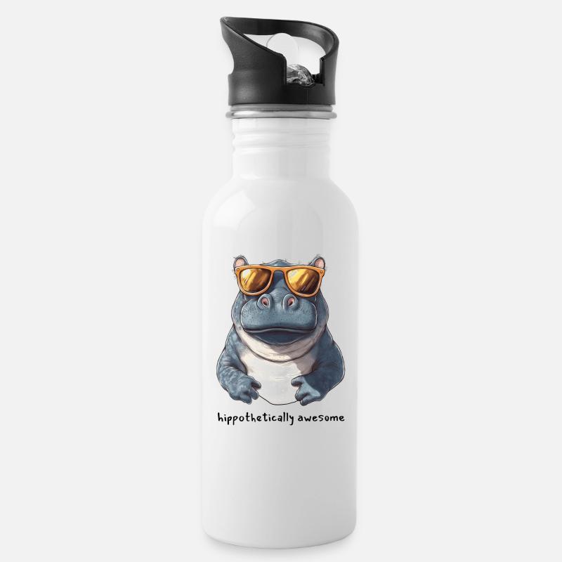 Hippopotame avec lunettes de soleil - Gourde avec paille intégrée - blanc