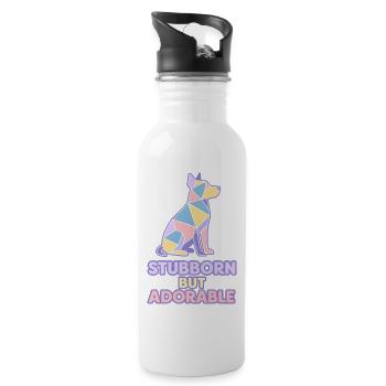 Stubborn but Adorable – Pastel Geometric Dog - Water bottle with straw - white - Right