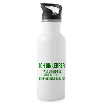 Lehrer - Mein offizieller Superhelden-Beruf! - Trinkflasche mit integriertem Trinkhalm - Weiß - Rechts