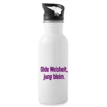 Oide Weisheit, jung bleim – Bavarian saying - Water bottle with straw - white - Right