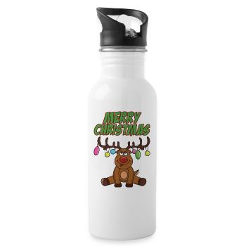 Lustiges Rentier Winter Weihnachten Christmas Xmas - Trinkflasche mit integriertem Trinkhalm - Weiß - Rechts