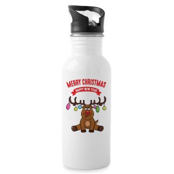 Lustiges Rentier Weihnachten Christmas Xmas - Trinkflasche mit integriertem Trinkhalm - Weiß - Rechts