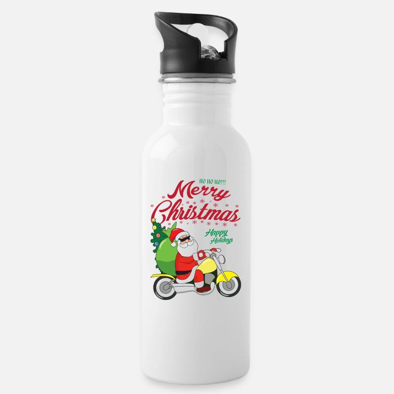 Weihnachtsmann - Trinkflasche mit integriertem Trinkhalm - Weiß