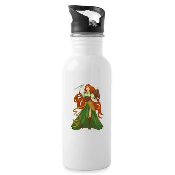 Hexe Rote Haare Vogel hübsche Dame Model Fantasy - Trinkflasche mit integriertem Trinkhalm - Weiß - Rechts