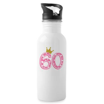 60 Krone 60. Geburtstag 60 Jahre - Trinkflasche mit integriertem Trinkhalm - Weiß - Rechts