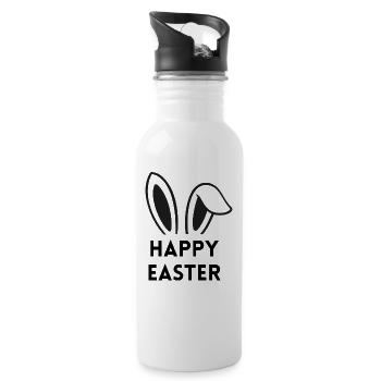 Joyeuses Pâques - avec des oreilles de lapin - Gourde avec paille intégrée - blanc - Droite