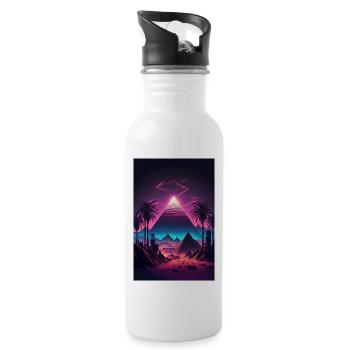 Eine Synthwave Pyramide in der Neon Wüste - Trinkflasche mit integriertem Trinkhalm - Weiß - Rechts