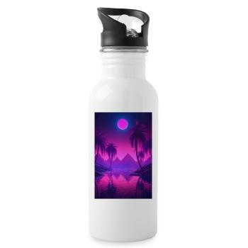 Eine traumhafte nächtliche Synthwave-Oase - Trinkflasche mit integriertem Trinkhalm - Weiß - Rechts