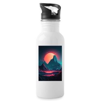 Eine Synthwave Retrowave Sinfonie in den Bergen - Trinkflasche mit integriertem Trinkhalm - Weiß - Rechts