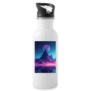 Retro Bergmelodie: Eine Synthwave Ode an der See - Trinkflasche mit integriertem Trinkhalm - Weiß - Rechts