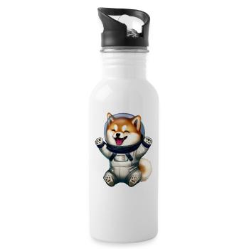 happy shiba inu - Trinkflasche mit integriertem Trinkhalm - Weiß - Rechts