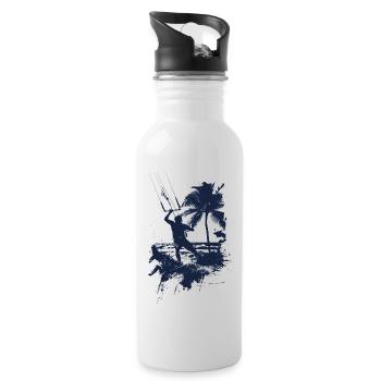 Kitesurfing monochrome blue - Water bottle with straw - white - Right