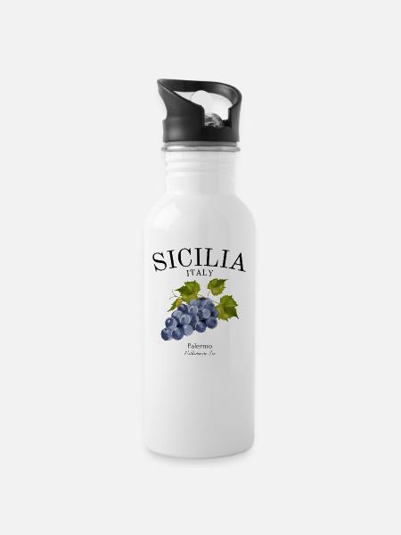 Sizilien - Italien - Palermo - Italiener - Etna - Trinkflasche mit integriertem Trinkhalm - Weiß