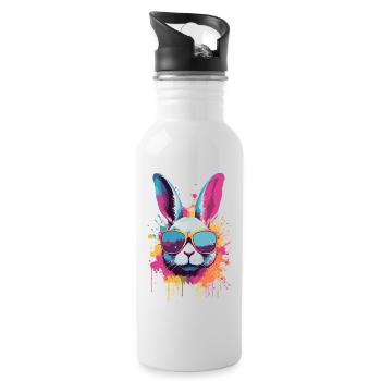 Éclaboussures de peinture de lapin coloré - Gourde avec paille intégrée - blanc - Droite
