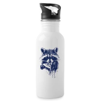 Cute raccoon eating pizza - Water bottle with straw - white - Right