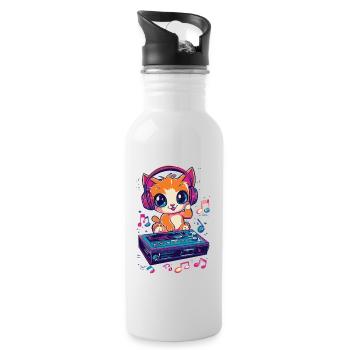 chat mignon écoutant de la musique kawaii - Gourde avec paille intégrée - blanc - Droite