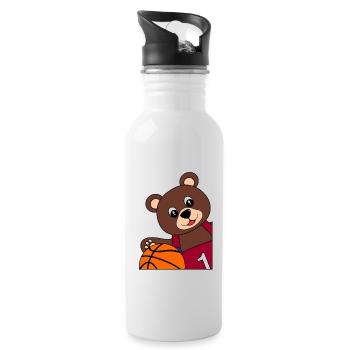 Bär mit Basketball - Basketballmotiv - Trinkflasche mit integriertem Trinkhalm - Weiß - Rechts