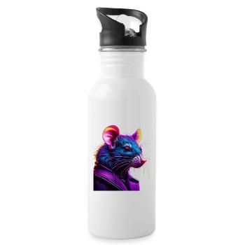 Neon Ratte im Lederjacke - Trinkflasche mit integriertem Trinkhalm - Weiß - Rechts