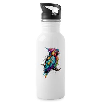 Bunter Papagei Farbfeuer - Trinkflasche mit integriertem Trinkhalm - Weiß - Rechts