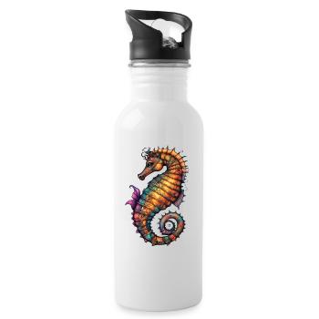 Ornamentseepferdchen Farbmeer - Trinkflasche mit integriertem Trinkhalm - Weiß - Rechts