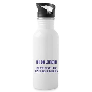 Ich bin Lehrerin - ich rette die Welt - Trinkflasche mit integriertem Trinkhalm - Weiß - Rechts