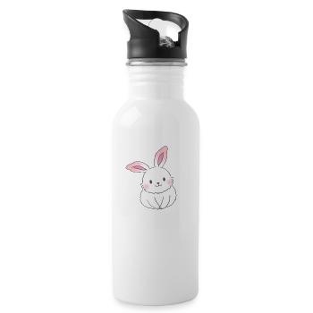 Lapin mignon a l'air drôle - Gourde avec paille intégrée - blanc - Droite