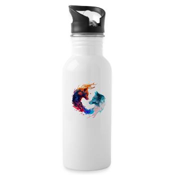 Harmonie der Wölfe /Multicolor Ying und Yang Wölfe - Trinkflasche mit integriertem Trinkhalm - Weiß - Rechts