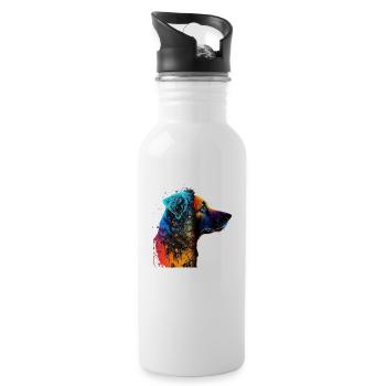 Hund im Farbrausch / Multicolor Hund - Trinkflasche mit integriertem Trinkhalm - Weiß - Rechts