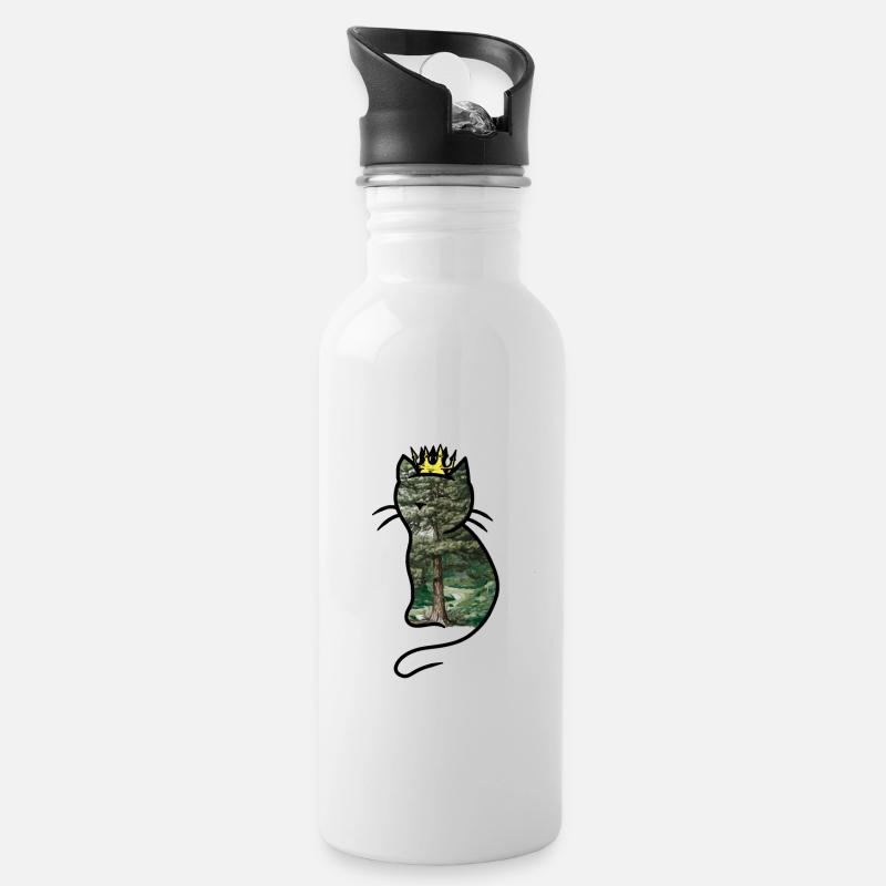 Katze Wald Königin Fantasy Katzen Märchenfigur - Trinkflasche mit integriertem Trinkhalm - Weiß