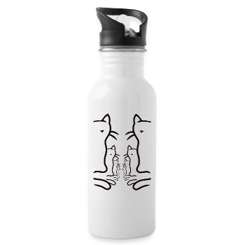 Minimalistisch Katzen Katze Retro Vintage 80er - Trinkflasche mit integriertem Trinkhalm - Weiß - Rechts