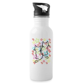 Vintage Katze Retro Katzen Kinder 60er - Trinkflasche mit integriertem Trinkhalm - Weiß - Rechts