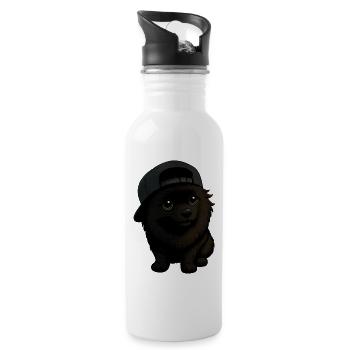 Lustiger Spitz Hund mit Cap und Ausdruck - Trinkflasche mit integriertem Trinkhalm - Weiß - Rechts