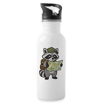 Wandering raccoon with map - Water bottle with straw - white - Right