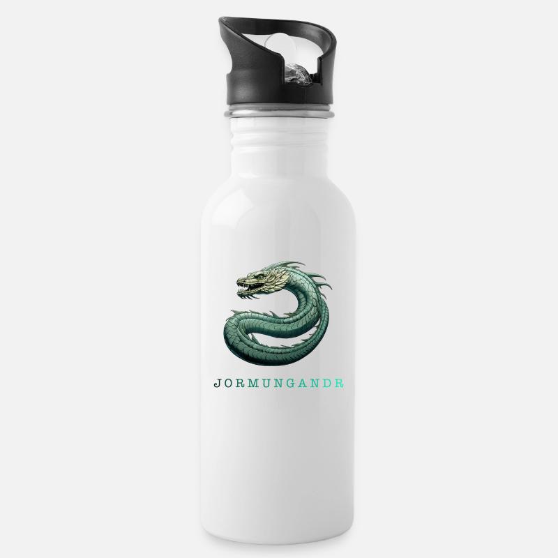 Die Midgardschlange „Jormungandr“ mit Schrift - Trinkflasche mit integriertem Trinkhalm - Weiß