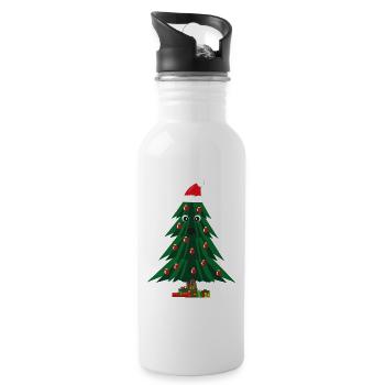 Süßer Weihnachtsbaum mit Weihnachtsmütze in rot. - Trinkflasche mit integriertem Trinkhalm - Weiß - Rechts