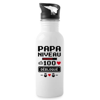 Papa niveau 100 Geek Gamer Gaming fête des pères - Gourde avec paille intégrée - blanc - Droite