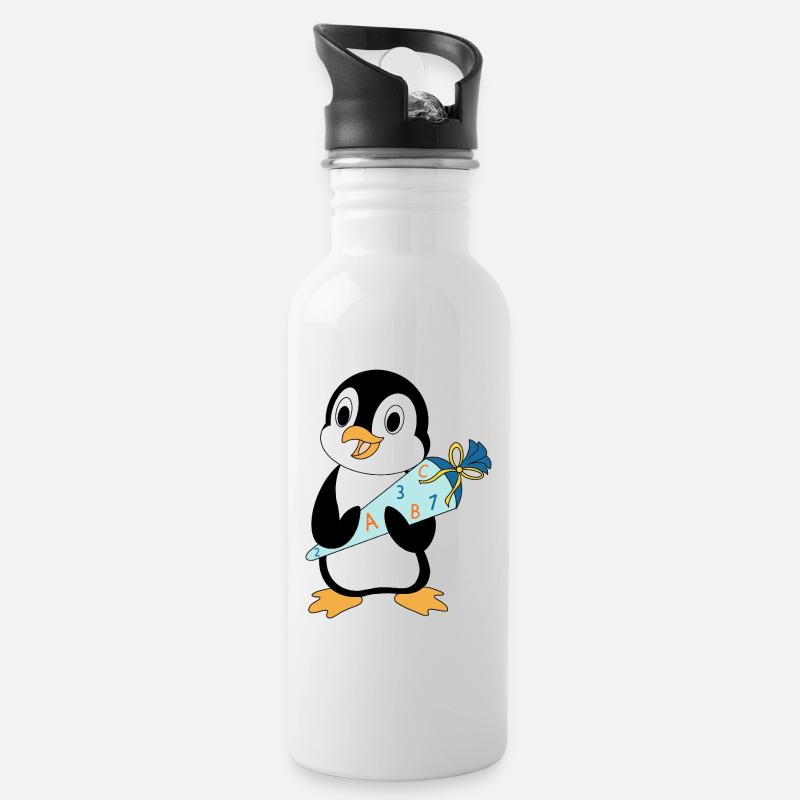 Pino mit blauer Schultüte - Trinkflasche mit integriertem Trinkhalm - Weiß