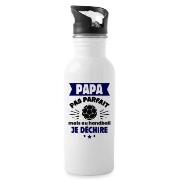 Papa pas parfait, mais au handball je déchire - Gourde avec paille intégrée - blanc - Droite