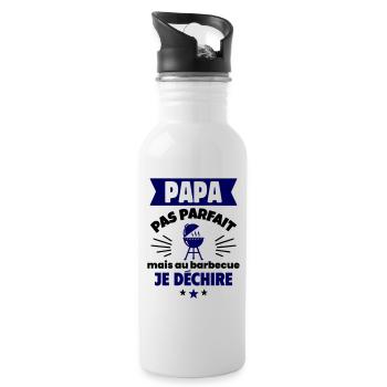 Papa pas parfait, mais au barbecue je déchire - Gourde avec paille intégrée - blanc - Droite