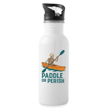 Paddel dich ins Jenseits – Skelett im Kajak - Trinkflasche mit integriertem Trinkhalm - Weiß - Rechts