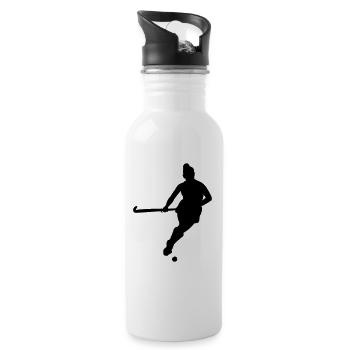 feldhockey spielerin silhouette - Trinkflasche mit integriertem Trinkhalm - Weiß - Rechts