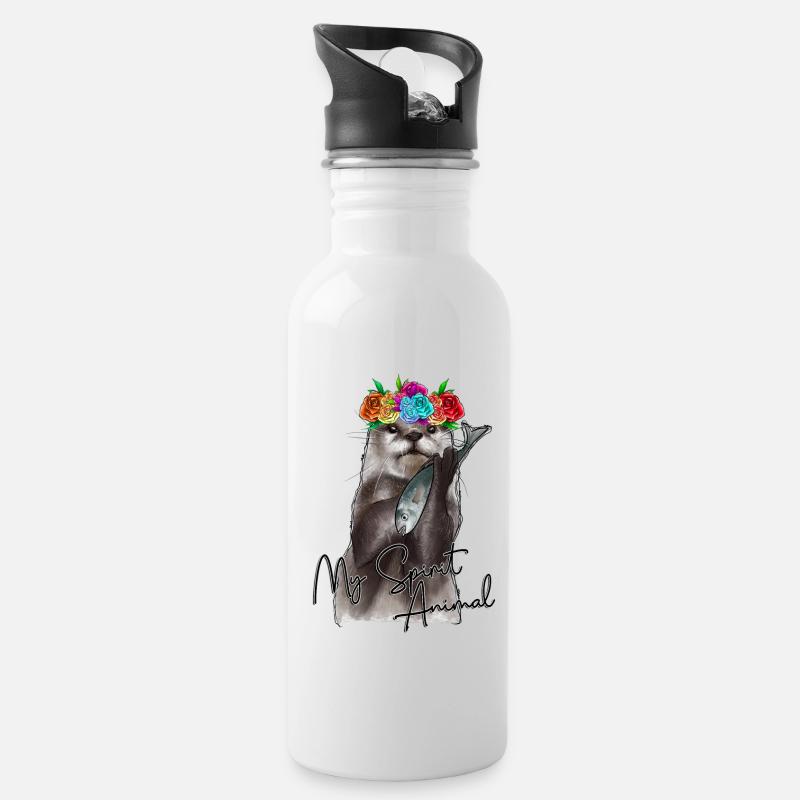 Mein Geist Tier Otter - Trinkflasche mit integriertem Trinkhalm - Weiß
