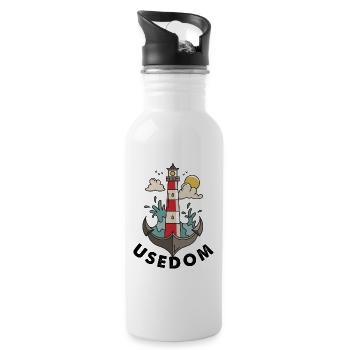 Usedom Ostsee - Leuchtturm Anker - Trinkflasche mit integriertem Trinkhalm - Weiß - Rechts