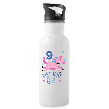 9. Geburtstag Mädchen 9 Jahre Licorn Einhorn - Trinkflasche mit integriertem Trinkhalm - Weiß - Rechts