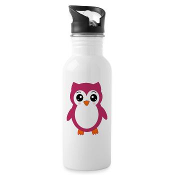 Eule, Rosa Eule - Trinkflasche mit integriertem Trinkhalm - Weiß - Rechts
